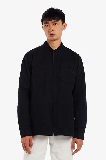 Black Fred Perry Zip-Through Flannel Men's Shirts | PH 1551NWYB